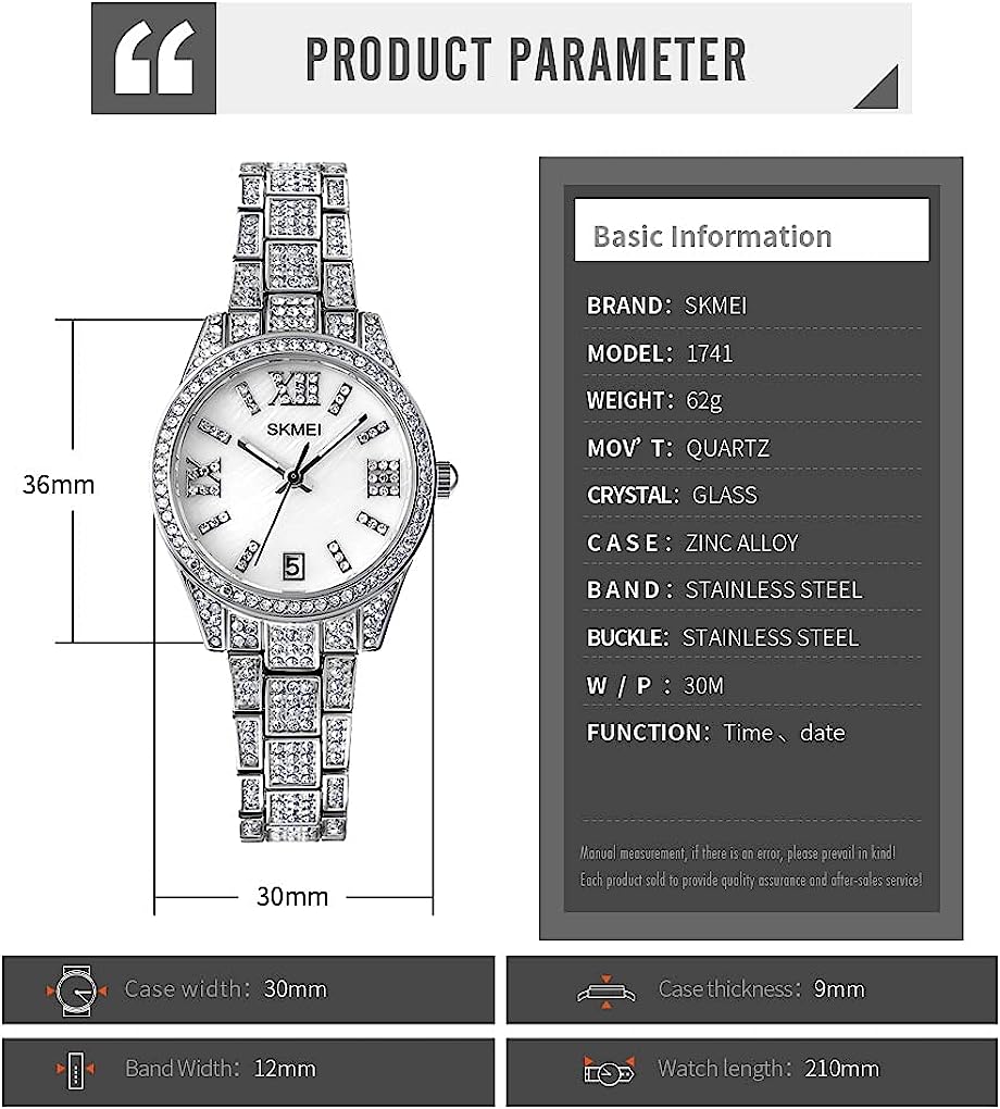 SKMEI Lady Watches for Women Female Bling Dress Fashion Luxury Diamond Business Casual Analog Quartz Waterproof Stainless Steel Wristwatches Gifts - Image 6